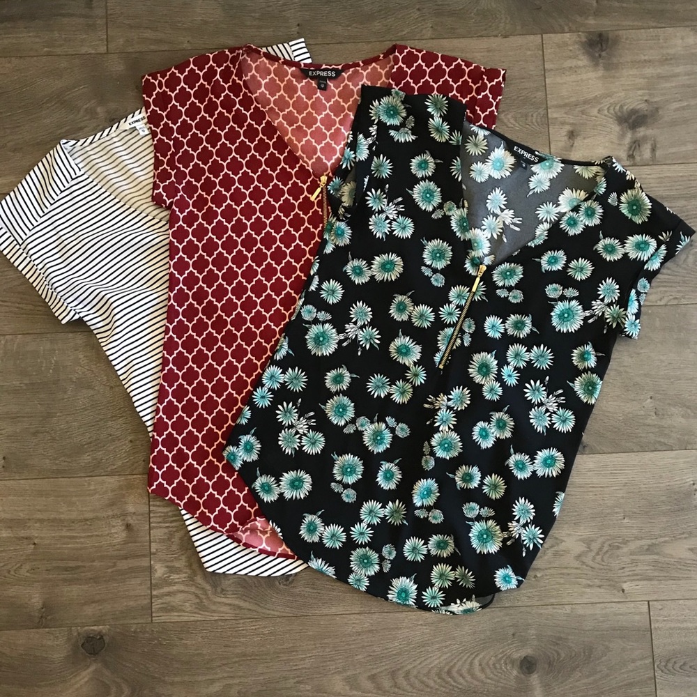 Bundle of 3 Express Silky Gramercy Tees w/ Zipper